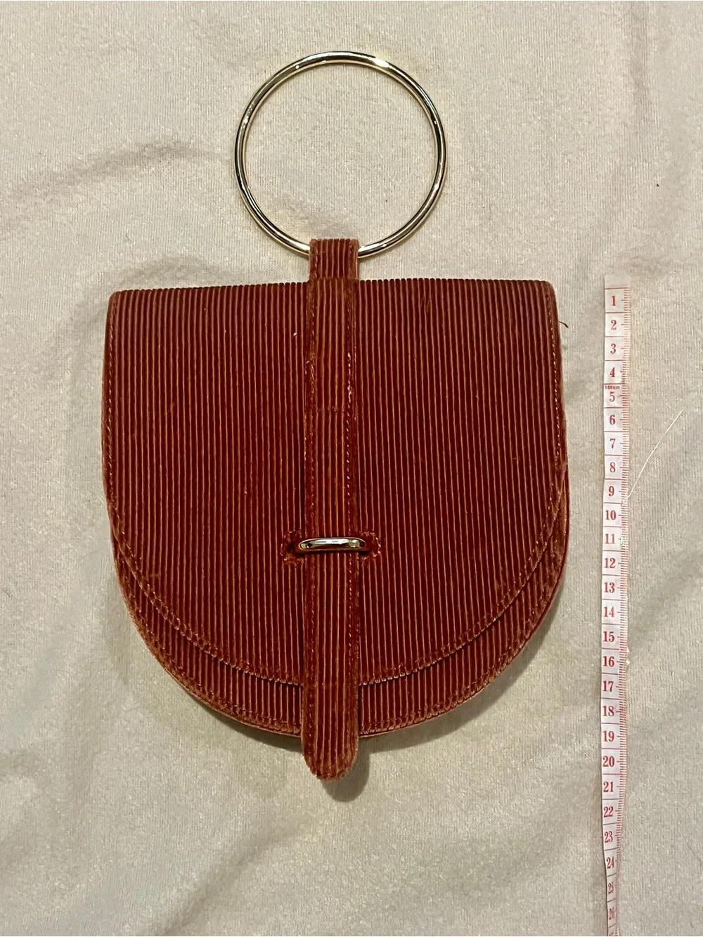 Vintage Inspired Rust Corduroy Textured Ring Handle Wristlet Wallet Clutch